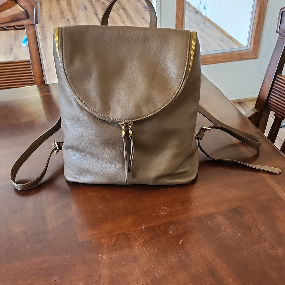 Classic Leather Backpack Purse in Olive Brown